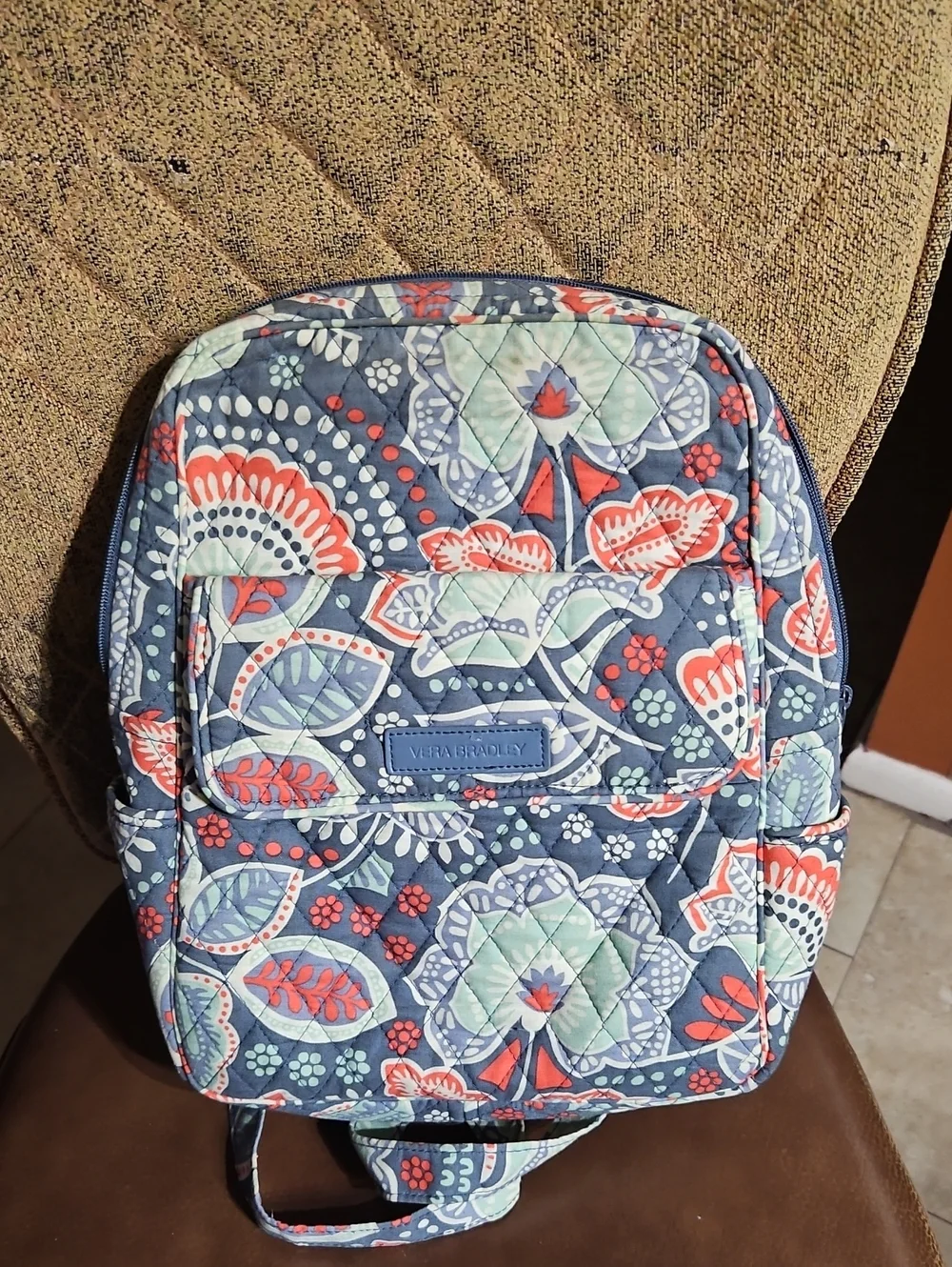 Vera Bradley Normadic Floral Quilted Backpack Bag Purse Gray Blue Green Red